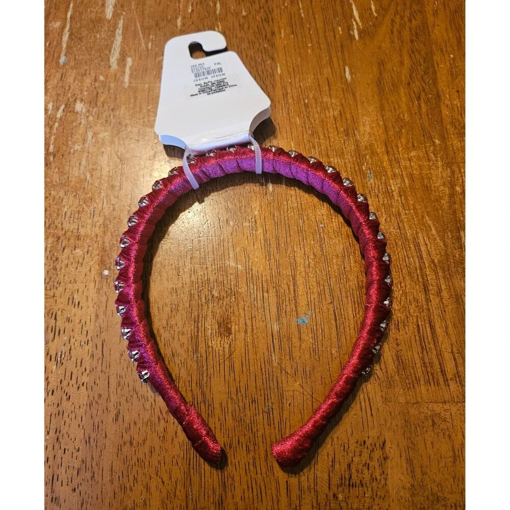 Maurices Red Pink Velvet Rhinestone Headband Kids